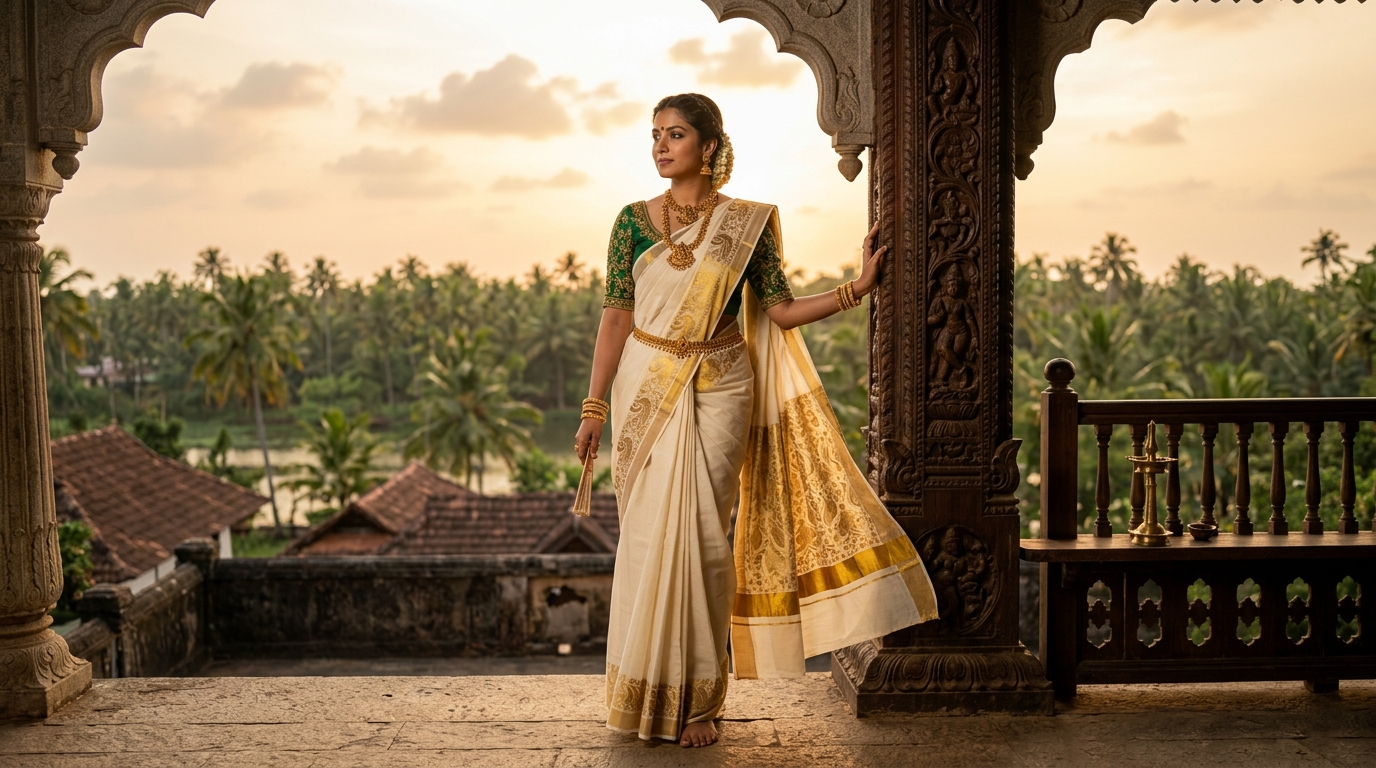 Modern Designer Kasavu Silhouettes with Pure Gold Saree