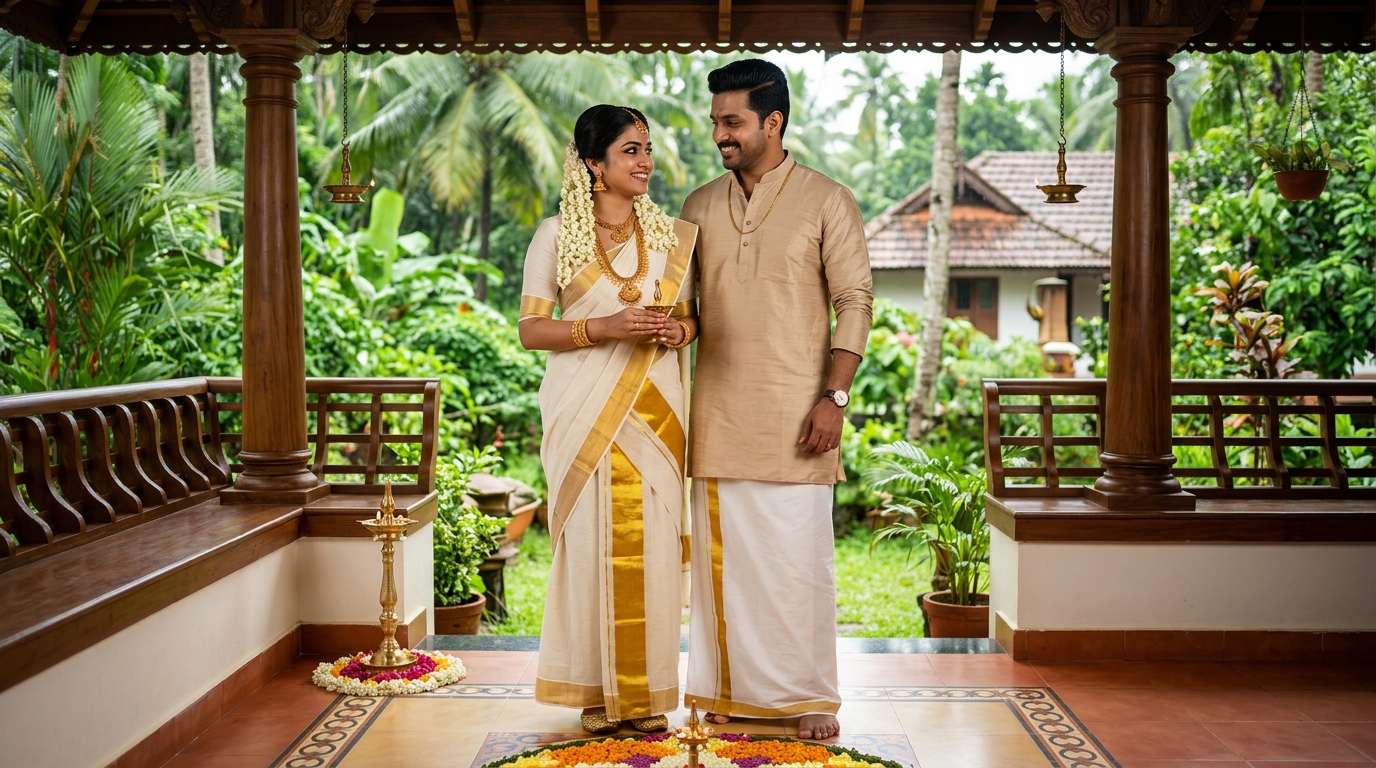 Authentic Kerala Festive Attire - Onam & Vishu Couple Collection