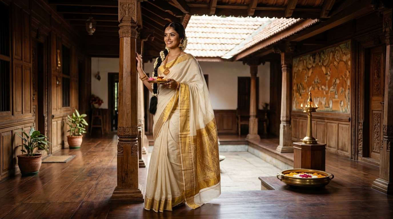 Handcrafted Kerala Kasavu Saree with Pure Gold Saree